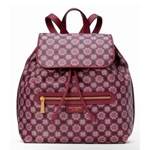 New Kate Spade Flower Monogram Coated Canvas Medium Backpack Garnet Rose Multi
